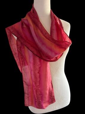 Pink and Yellow Silk-like Scarf - Elegant Women's Accessory